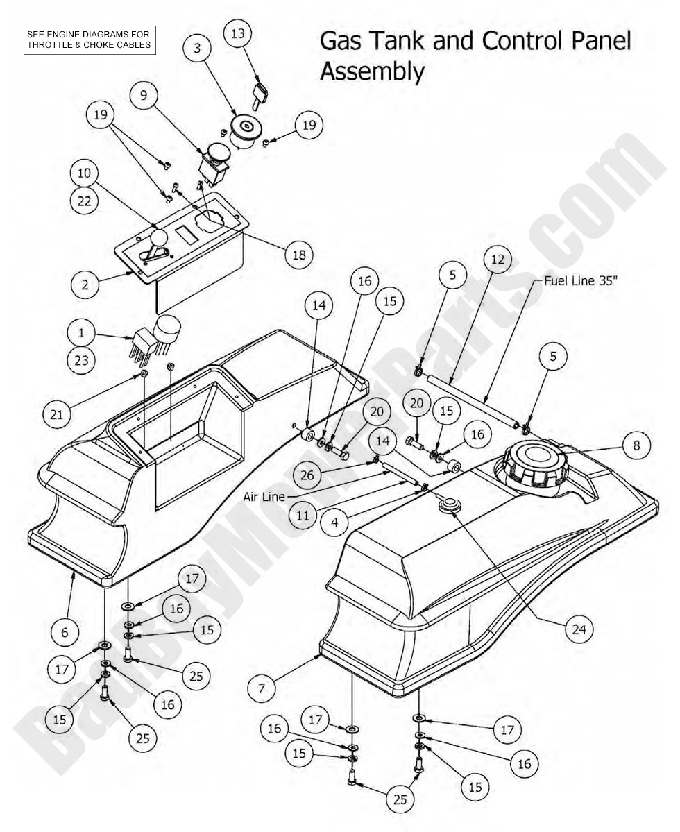 1349 - Bad Boy Mower Parts Lookup > 2016 > MZ > Gas Tank & Control Panel